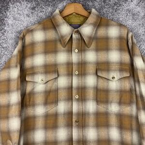 VTG Pendleton Board Shirt Men's 17.5 XL Flannel Pockets Plaid 100% Wool USA